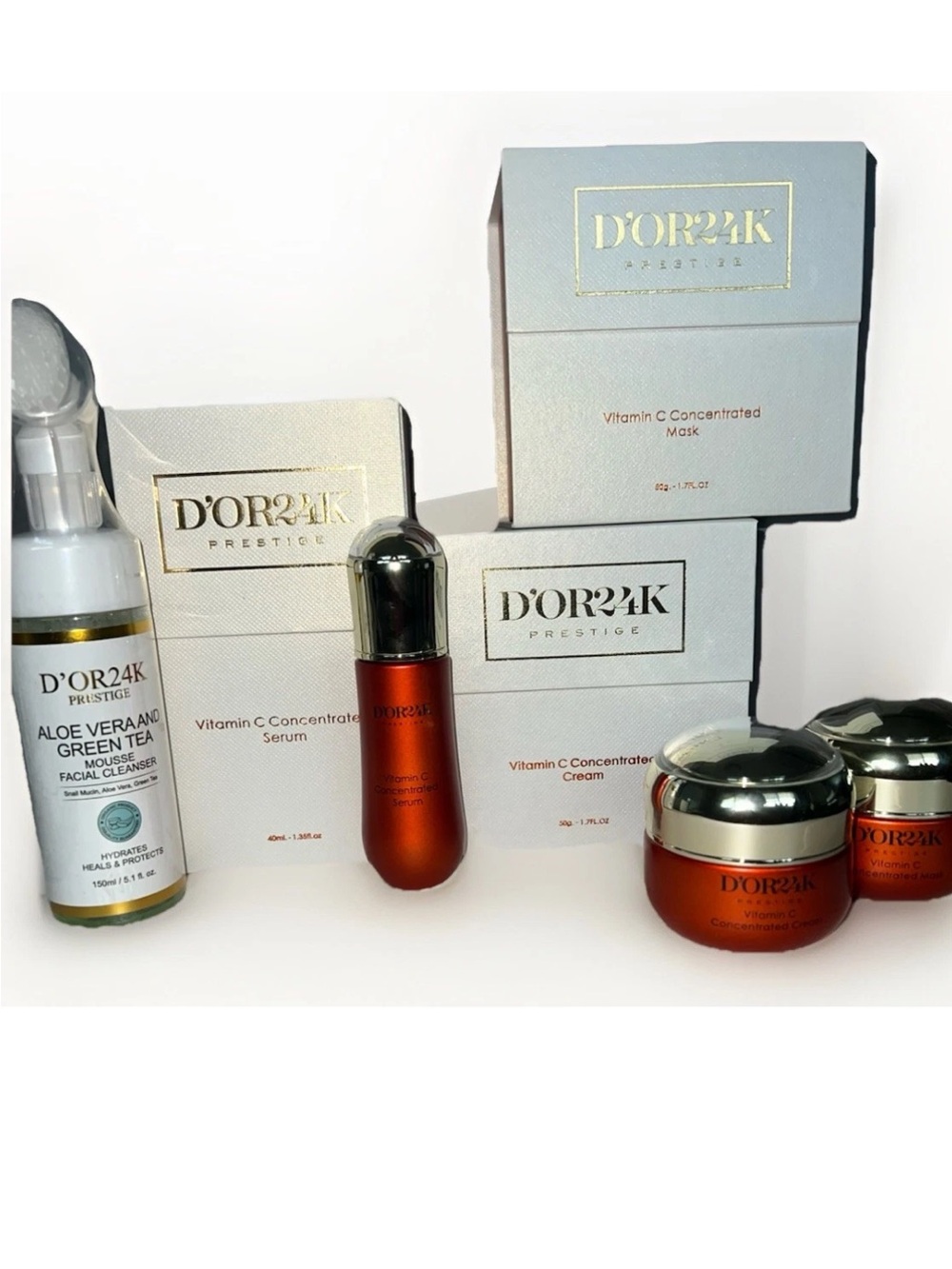 4 PIECE BUNDLE D’OR24K VITAMIN C Skincare Set Cleanser, Serum, Cream, Mask NEW!